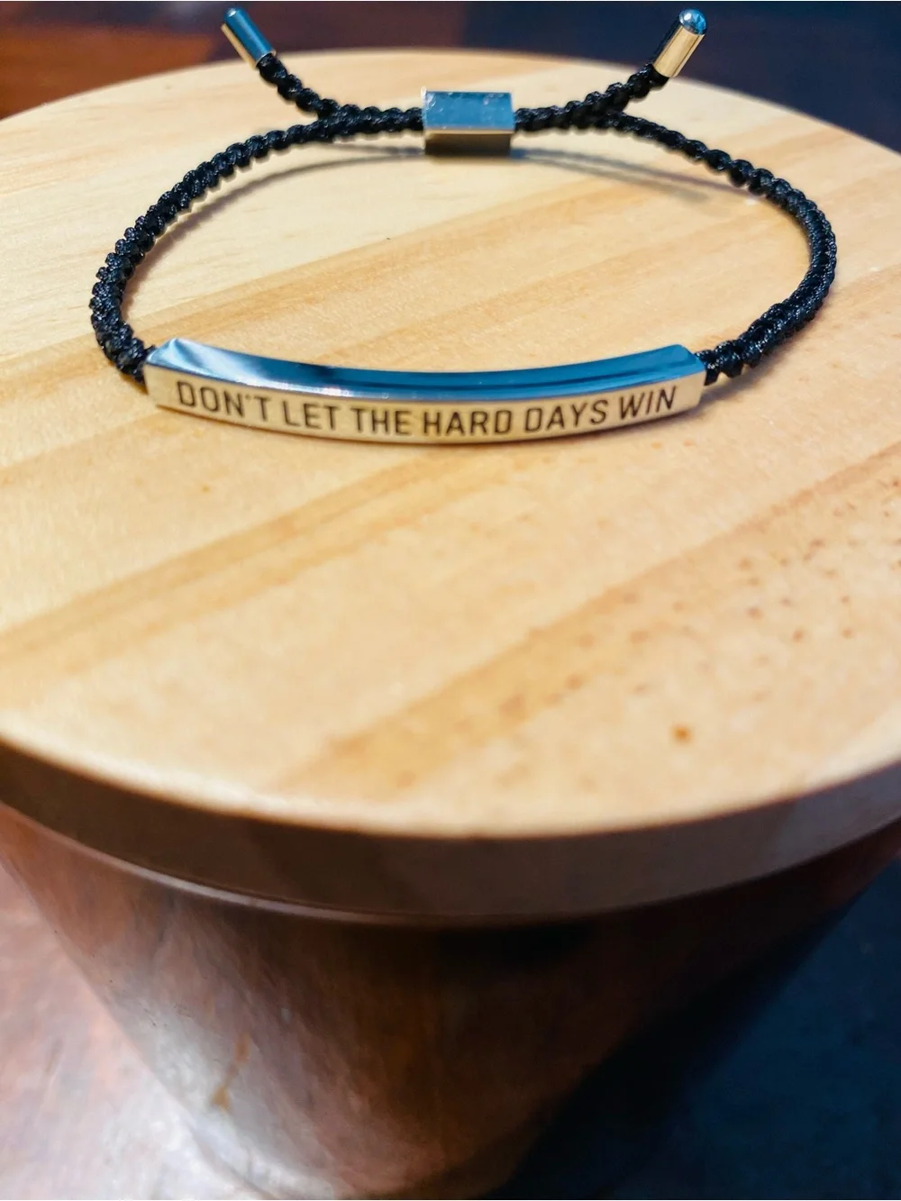 Inspiring Black Cord ID Bracelet with Silver Plate - Motivational Quote